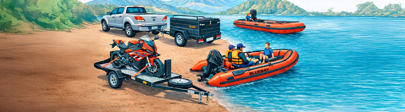 botes tipo zodiac, carros de arrastre