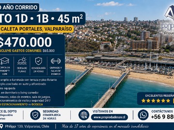 Departamento en arriendo mensual en Arriendo Depto 1D-1B-45mt2 Cerca Caleta Portales Valparaíso - 1 dormitorio, 1 baño
