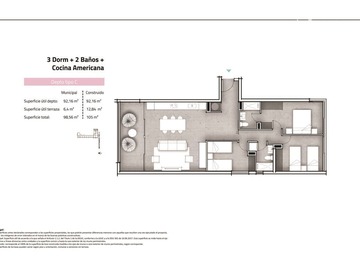 Departamento en venta en Avenida del Mar con Cuatro Esquinas, La Serena - 3 dormitorios, 2 baños