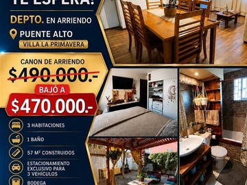 Departamento en arriendo mensual en Camino Internacional con Manuel Toledo, Puente Alto - 3 dormitorios, 1 baño
