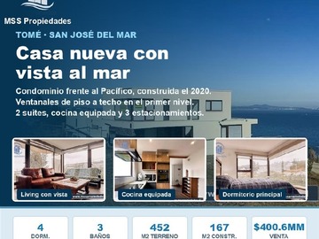 Casa en venta en Condominio San José del Mar, Tomé - 4 dormitorios, 3 baños