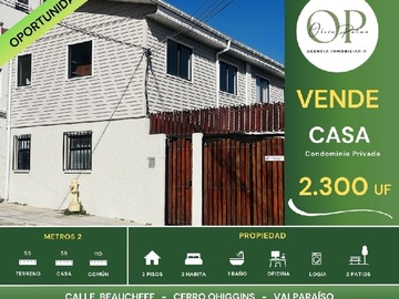 Casa en venta en Se Vende Casa 2h1b+Oficina, Cerro Ohiggins, Valparaíso - 2 dormitorios, 1 baño