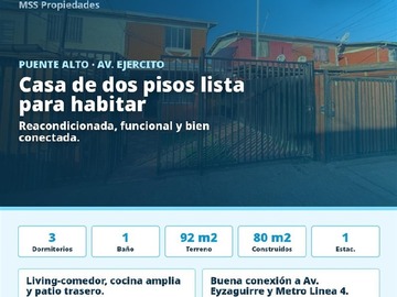 Casa en venta en Casa Hermano Lamberto 68, Puente Alto - 3 dormitorios, 1 baño