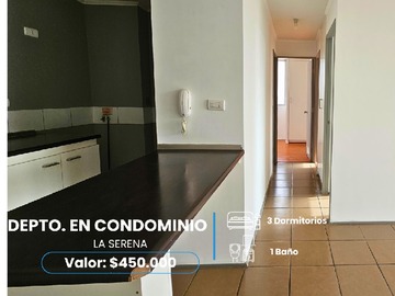 Departamento en arriendo mensual en Condominio valles de la florida ii, La Serena - 3 dormitorios, 1 baño