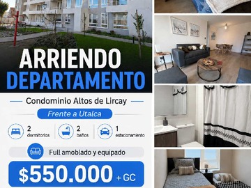 Departamento en arriendo mensual en Dpto frente Utalca 2D/2B/1E full amoblado (180427), Talca - 2 dormitorios, 2 baños