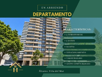 Departamento en arriendo mensual en Arrienda hidalgo propiedades, Viña del Mar - 3 dormitorios, 2 baños