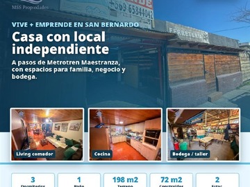 Casa en venta en Metrotren maestranza, San Bernardo - 3 dormitorios, 1 baño