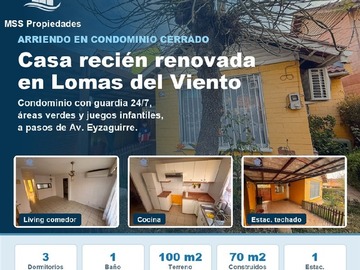 Casa en arriendo mensual en Av eyzaguirre con lomas del viento, Puente Alto - 3 dormitorios, 1 baño
