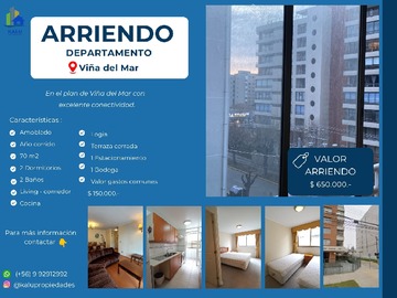 Departamento en arriendo mensual en 2 Norte 1060, Viña del Mar - 2 dormitorios, 2 baños