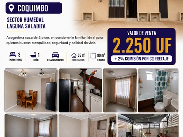 Casa en venta en Casa en Conquimbo, 3D/1B/2e, UF 2250 - 3 dormitorios, 1 baño