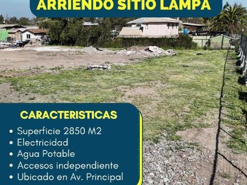 Terreno en arriendo mensual en Se Arriendo Sitio de 2.850 mt2, en Lampa (120335), Lampa