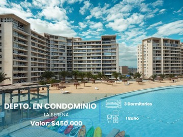 Departamento en arriendo mensual en Sector puertas del mar - laguna del mar, La Serena - 1 dormitorio, 1 baño