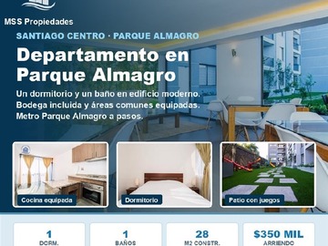 Departamento en arriendo mensual en Metro parque almagro, Santiago - 1 dormitorio, 1 baño