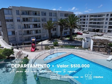 Departamento en arriendo mensual en Sector puertas del mar, condominio jardines del pacifico ii, La Serena - 2 dormitorios, 2 baños