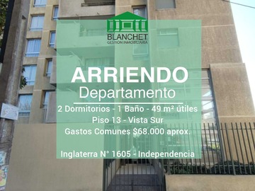 Departamento en arriendo mensual en Departamento Arriendo 2d/1b (170095), Independencia - 2 dormitorios, 1 baño