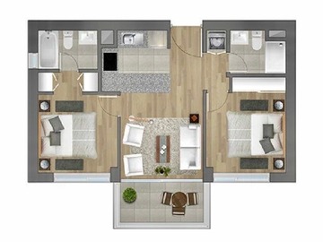 Departamento en arriendo mensual en Isla picton, Viña del Mar - 2 dormitorios, 2 baños