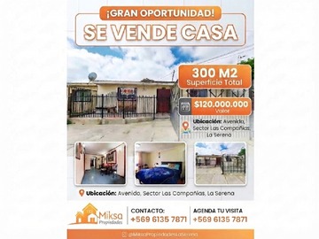 Casa en venta en Se Vende Casa en las Compañias la Serena - 5 dormitorios, 2 baños