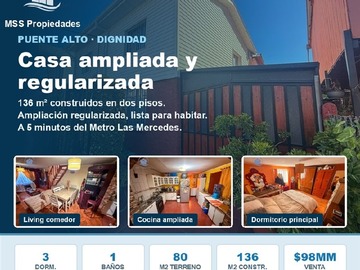 Casa en venta en Metro las mercedes, Puente Alto - 3 dormitorios, 1 baño