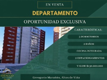 Departamento en venta en Vende hidalgo propiedades, Viña del Mar - 3 dormitorios, 2 baños