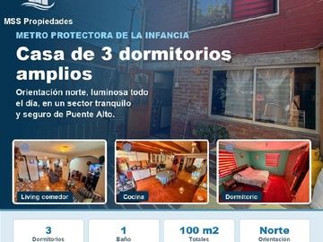 Casa en venta en Metro protectora de la infancia, Puente Alto - 3 dormitorios, 1 baño
