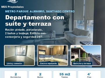 Departamento en arriendo mensual en Metro Parque Almagro, Santiago - 2 dormitorios, 2 baños