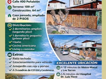 Casa en venta en Calle 400, Peñalolén - 3 dormitorios, 1 baño