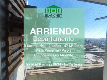 Departamento en arriendo mensual en Departamento 3d/2b La Cisterna (175428), La Cisterna - 3 dormitorios, 2 baños