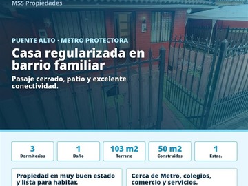 Casa en venta en Metro protectora de la infancia, Puente Alto - 3 dormitorios, 1 baño