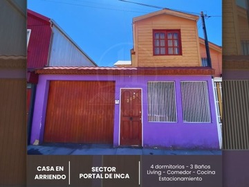 Casa en arriendo mensual en Sector portal del inca, Calama - 4 dormitorios, 3 baños