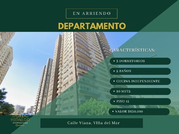 Departamento en arriendo mensual en Arrienda hidalgo propiedades, Viña del Mar - 3 dormitorios, 2 baños