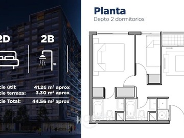 Departamento en arriendo mensual en Centenario, Santiago - 2 dormitorios, 2 baños