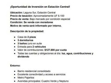 Casa en venta en Casa en venta con habitantes 3d 3b (97820), Estación Central - 3 dormitorios, 3 baños