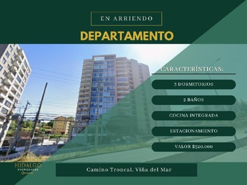 Departamento en arriendo mensual en Arrienda hidalgo propiedades, Viña del Mar - 3 dormitorios, 2 baños