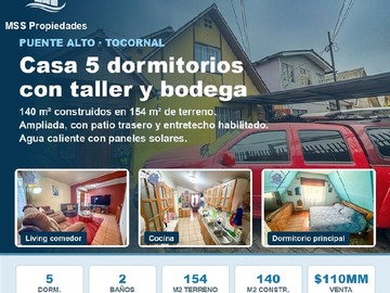 Casa en venta en Metro las mercedes, Puente Alto - 5 dormitorios, 2 baños