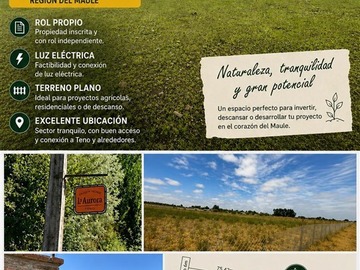 Sitio en venta en Sector La Aurora - A 20 minutos de Curicó -Ubicada en Teno Norte, desde la carretera hacia el poniente 4 minutos -5000 m², Teno