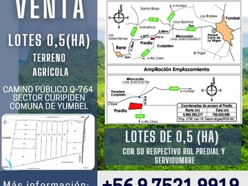 Terreno Agricola en venta en Venta 4 Lotes 0, 5 (Ha) Terreno Agrícola Sector Curipiden Yumbel