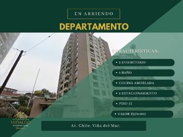 Departamento en arriendo mensual en Arrienda hidalgo propiedades, Viña del Mar - 1 dormitorio, 1 baño