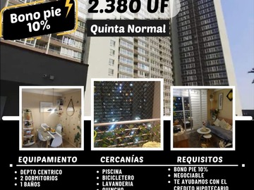 Departamento en venta en Entre mapocho y lourdes, Quinta Normal - 2 dormitorios, 1 baño
