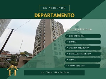 Departamento en arriendo mensual en Arrienda hidalgo propiedades, Viña del Mar - 1 dormitorio, 1 baño