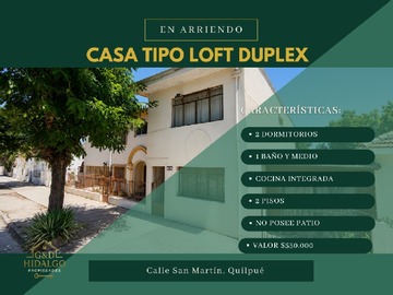 Casa en arriendo mensual en Arrienda hidalgo propiedades, Quilpué - 2 dormitorios, 2 baños