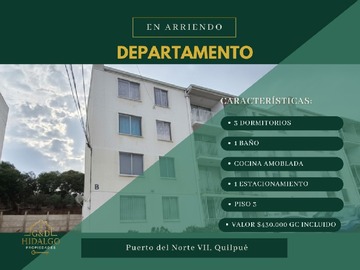 Departamento en arriendo mensual en Arrienda hidalgo propiedades, Quilpué - 3 dormitorios, 1 baño