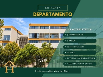 Departamento en venta en Vende hidalgo propiedades, Viña del Mar - 3 dormitorios, 2 baños