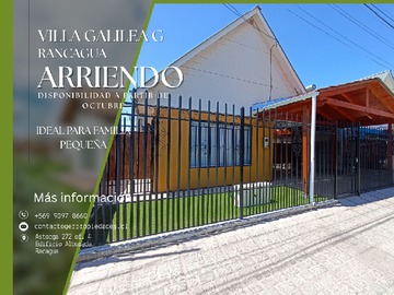 Casa en arriendo mensual en Arriendo Casa en Villa Galilea G Rancagua - 2 dormitorios, 1 baño