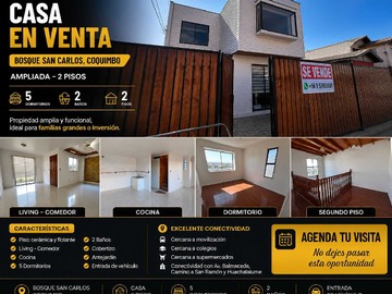 Casa en venta en Ampliada y remodelada bosque san carlos (121491), Coquimbo - 5 dormitorios, 2 baños