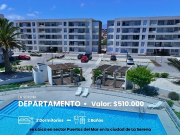 Departamento en arriendo mensual en Condominio jardines del pacifico ii, La Serena - 2 dormitorios, 2 baños