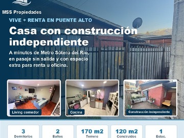 Casa en venta en metro sotero del rio, Puente Alto - 3 dormitorios, 2 baños