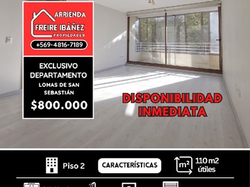 Departamento en arriendo mensual en Exclusivo departamento en lomas san sebastian, Concepción - 3 dormitorios, 2 baños