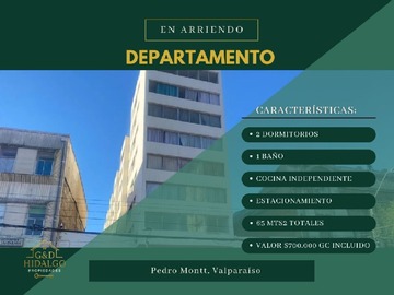 Departamento en arriendo mensual en Arrienda hidalgo propiedades, Valparaíso - 2 dormitorios, 1 baño