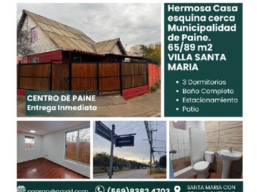 Casa en venta en Casa Esquina 3 Dormitorios 65/89m2 Villa Sta María de Paine. - 3 dormitorios, 1 baño