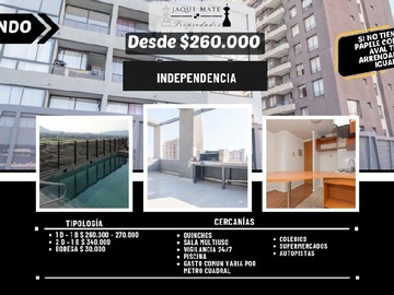 Departamento en arriendo mensual en A cuadras metro plaza chacabuco, Independencia - 1 dormitorio, 1 baño